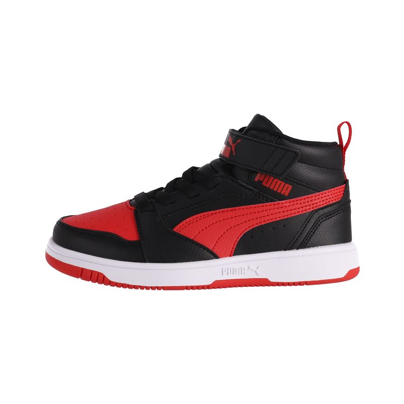 PUMA - Zapatilla Puma Rebound V6 Mid Niño Negras/Rojas/Blancas