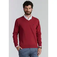 FEROUCH - Sweater V Neck Solido F Smart Casual Rojo