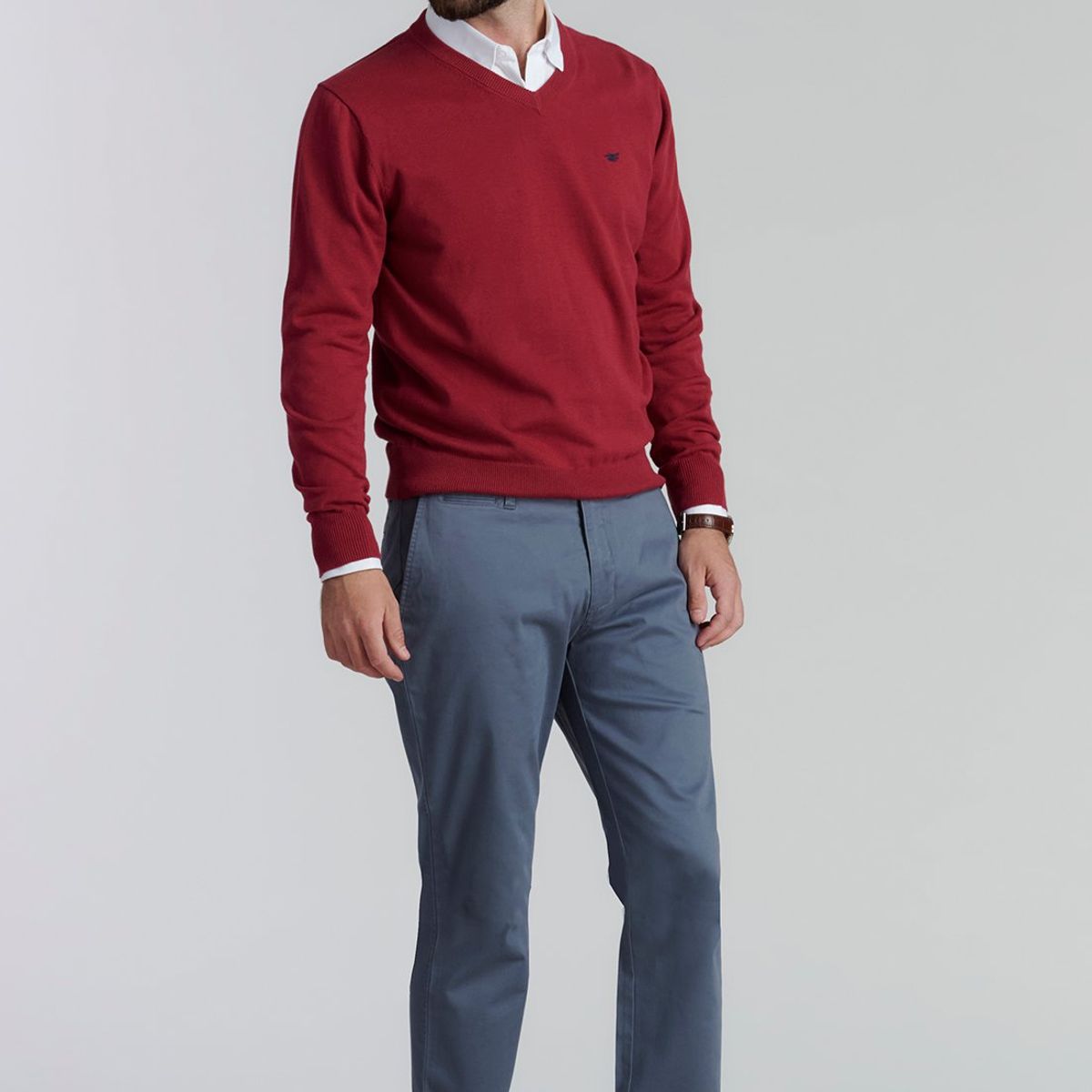 FEROUCH - Sweater V Neck Solido F Smart Casual Rojo Ferouch