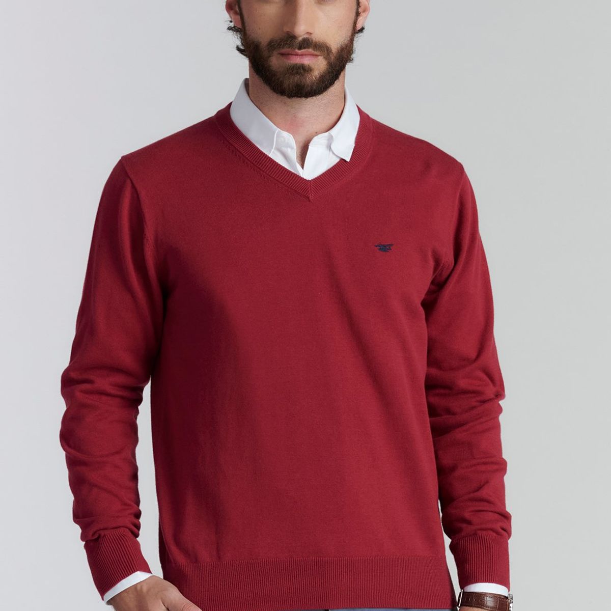 FEROUCH - Sweater V Neck Solido F Smart Casual Rojo Ferouch