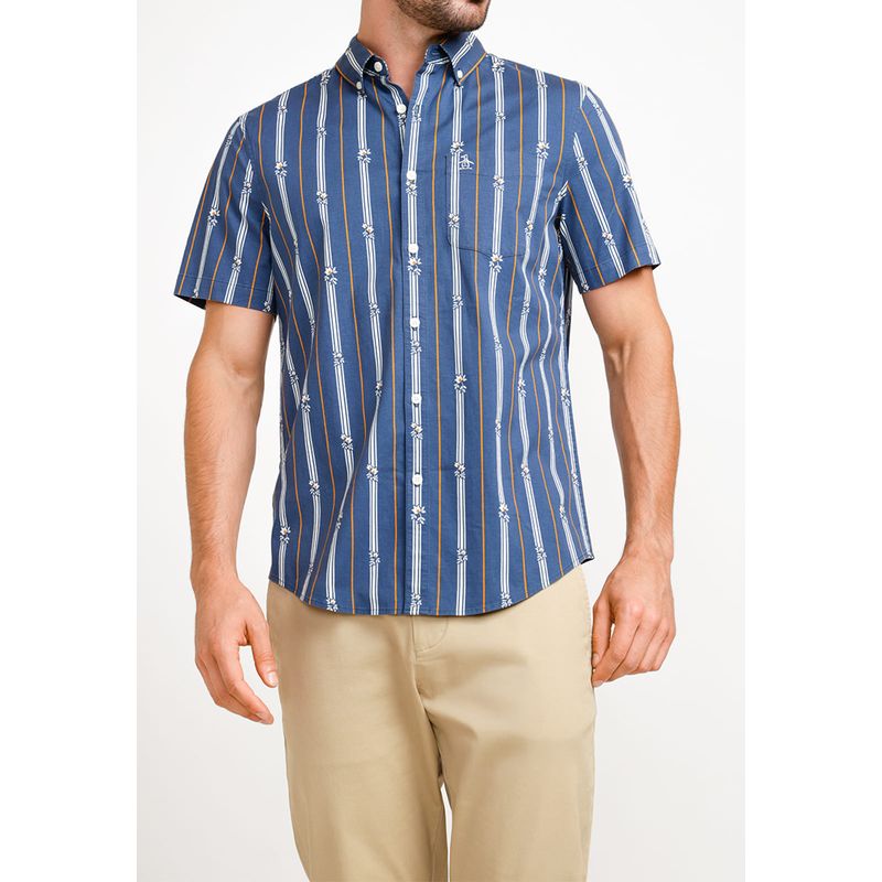 ORIGINAL PENGUIN - Camisa De Hombre Algodón Estampado Azul Original Penguin