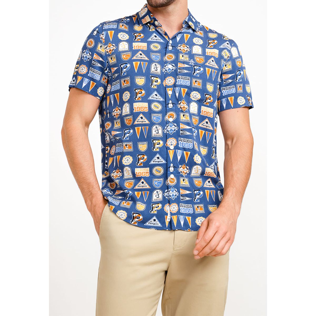 ORIGINAL PENGUIN - Camisa De Hombre Lenzing TM Ecovero Estampado Azul