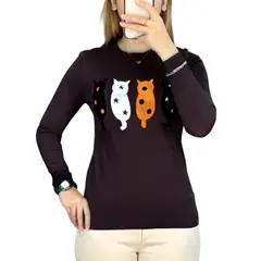 MPROPIA - Sweater Mujer Algodón Otoño Invierno Tejido Suave Diseño Gatito 536