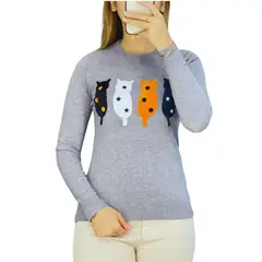 MPROPIA - Sweater Mujer Algodón Otoño Invierno Tejido Suave Diseño Gatito 536