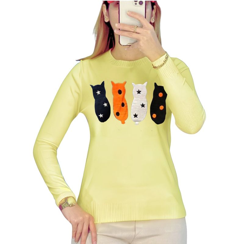 MPROPIA - Sweater Mujer Algodón Otoño Invierno Tejido Suave Diseño Gatito 536