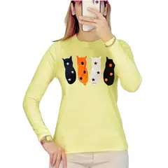 MPROPIA - Sweater Mujer Algodón Otoño Invierno Tejido Suave Diseño Gatito 536