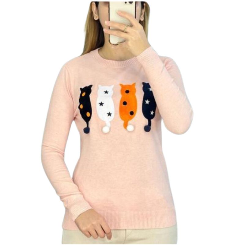 MPROPIA - Sweater Mujer Algodón Otoño Invierno Tejido Suave Diseño Gatito 536