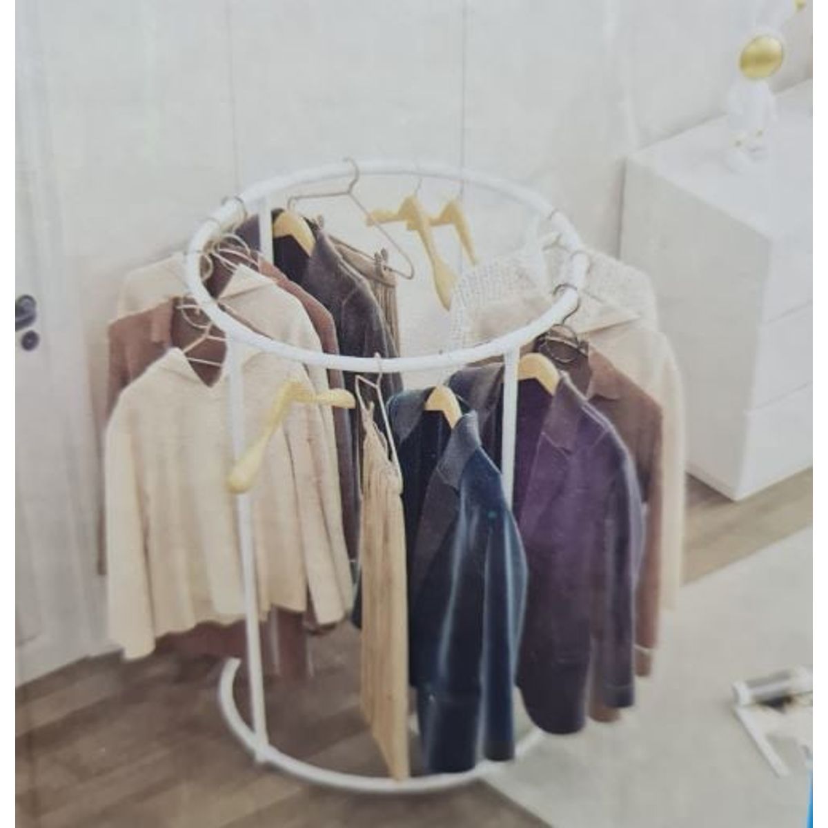 GENERICO - Perchero Organizador Circular Giratorio Blanco con ruedas