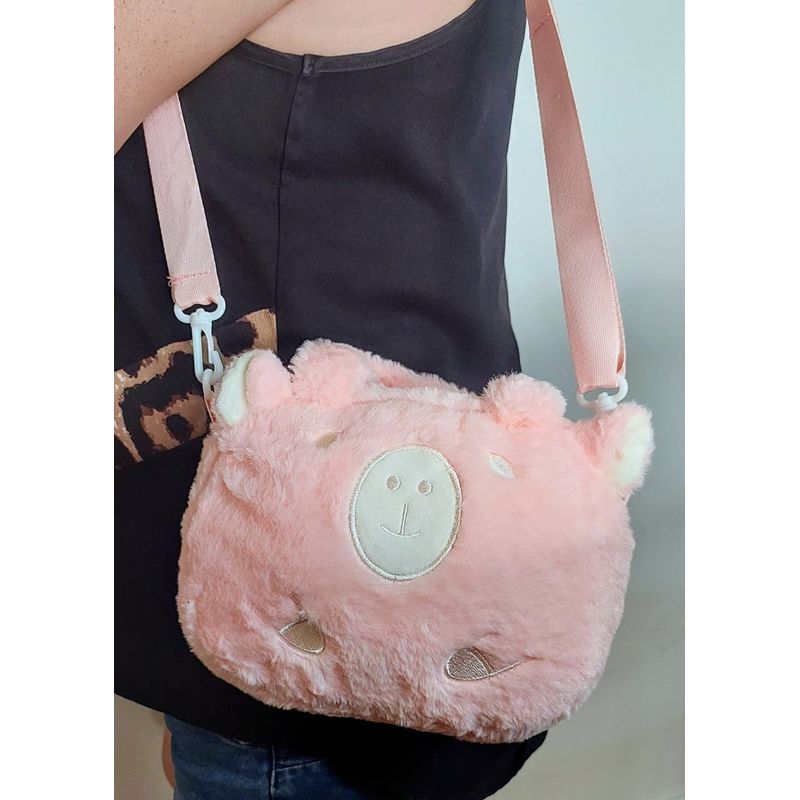 GENERICO - PELUCHE TUTIHOGAR CARTERA CAPIBARA ROSADA KAWAII 20 CM