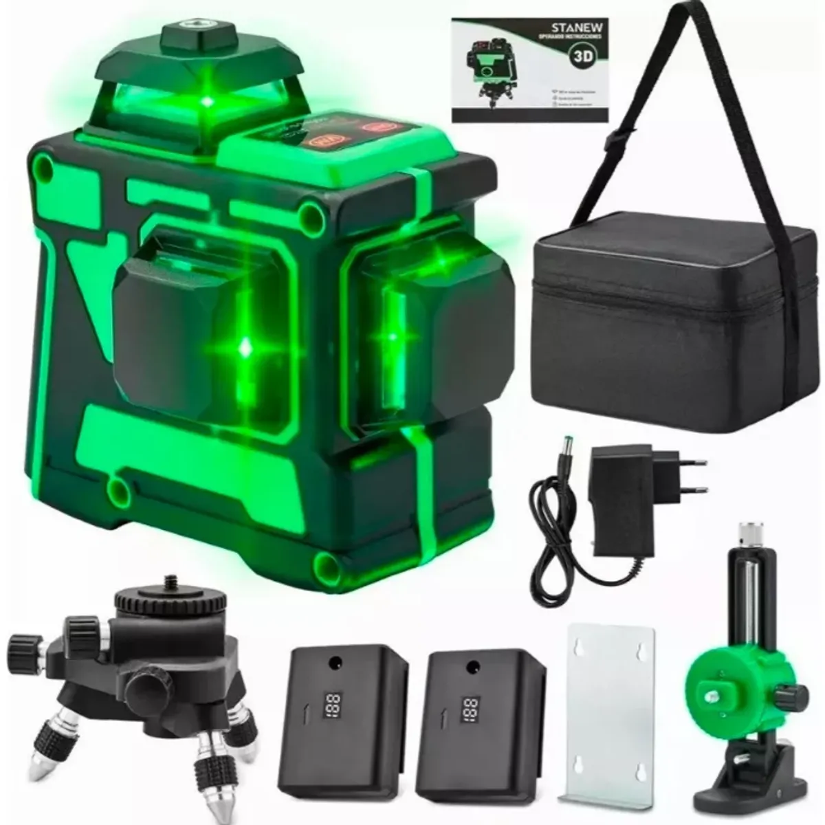 GENERICO - Nivel láser 3D 12 Líneas 360° + 2 Baterías