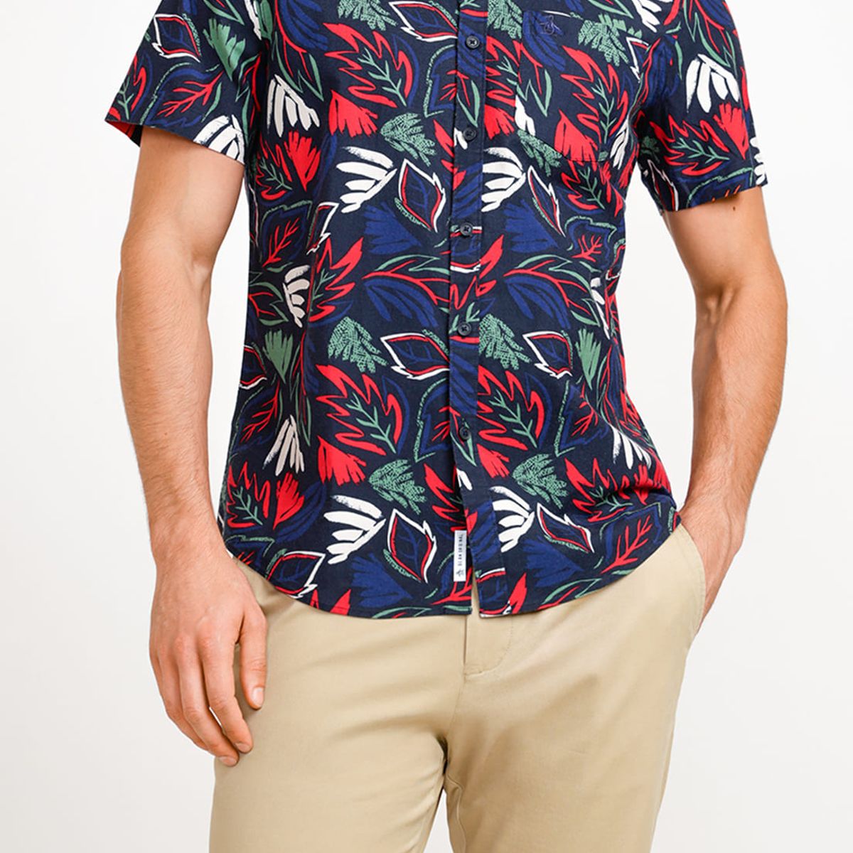 ORIGINAL PENGUIN - Camisa De Hombre Algodón Estampado Navy