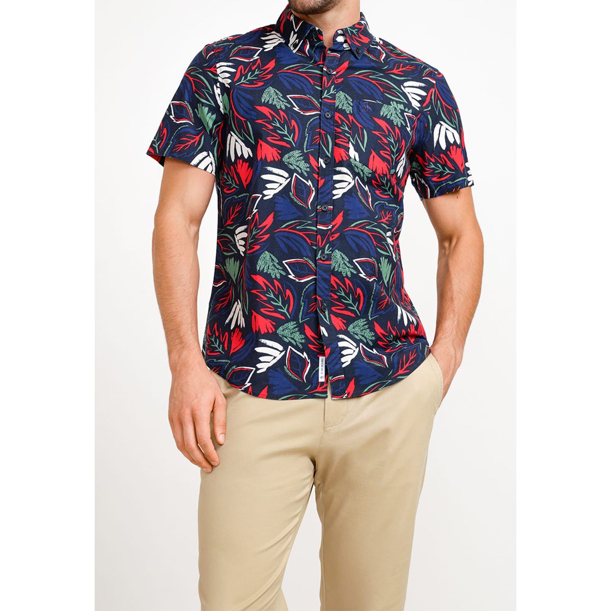 ORIGINAL PENGUIN - Camisa De Hombre Algodón Estampado Navy