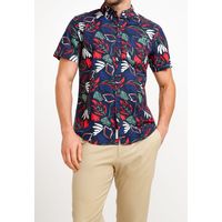 Camisa De Hombre Algodón Estampado Navy