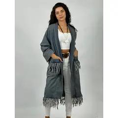 ENIGMATICA BOUTIQUE - Chaqueta Mezclilla Larga Estrella en Dorso - Azul - Único