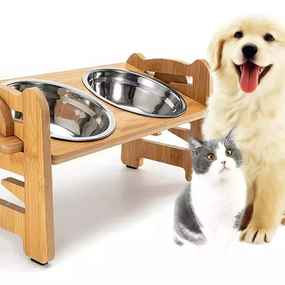 MUNDO MAGIA - 2 En 1 Comedero Bebedero Ajustable Para Mascotas Perro Gato