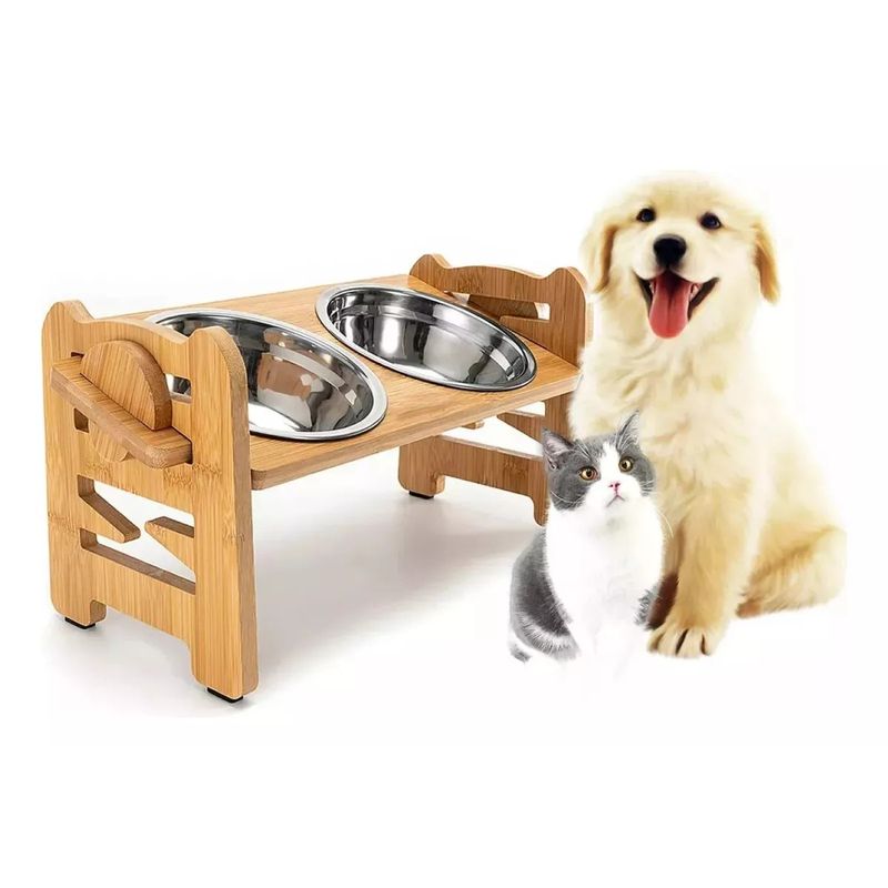 MUNDO MAGIA - 2 En 1 Comedero Bebedero Ajustable Para Mascotas Perro Gato