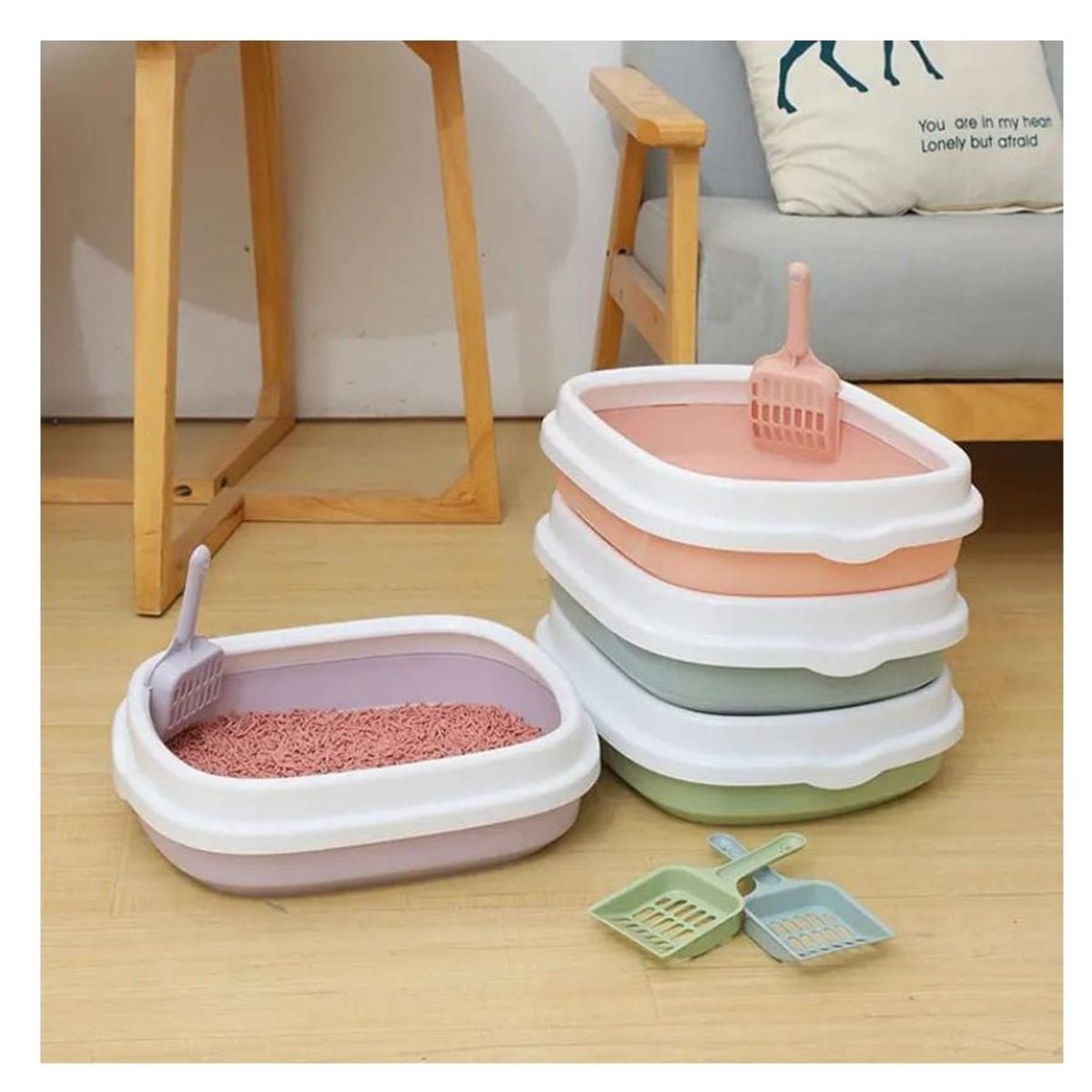 GENERICO - Arenero para gatos 34X40X20 CM CON PALA COLOR MORADO