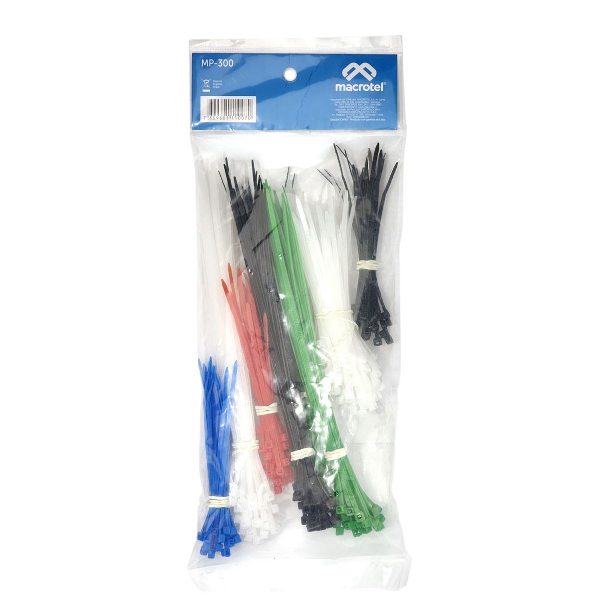 MACROTEL - Amarras Plásticas Multiuso 300 unds Colores Macrotel MP300