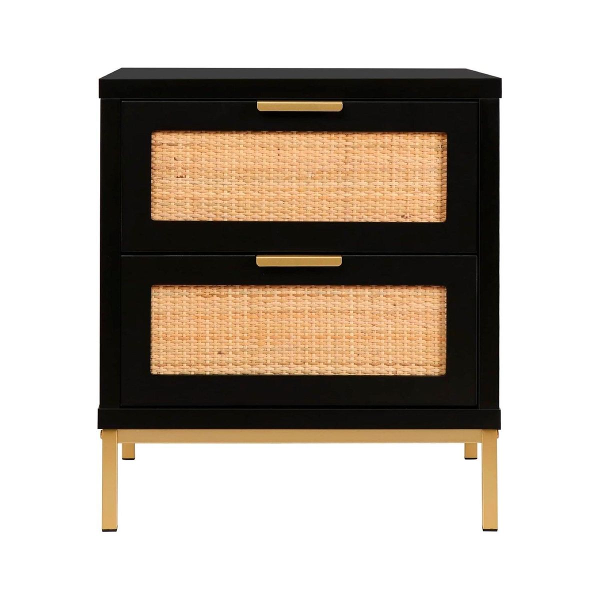 PANDALINO - Velador Matilde Negro - Diseño Minimalista - 2 Cajones