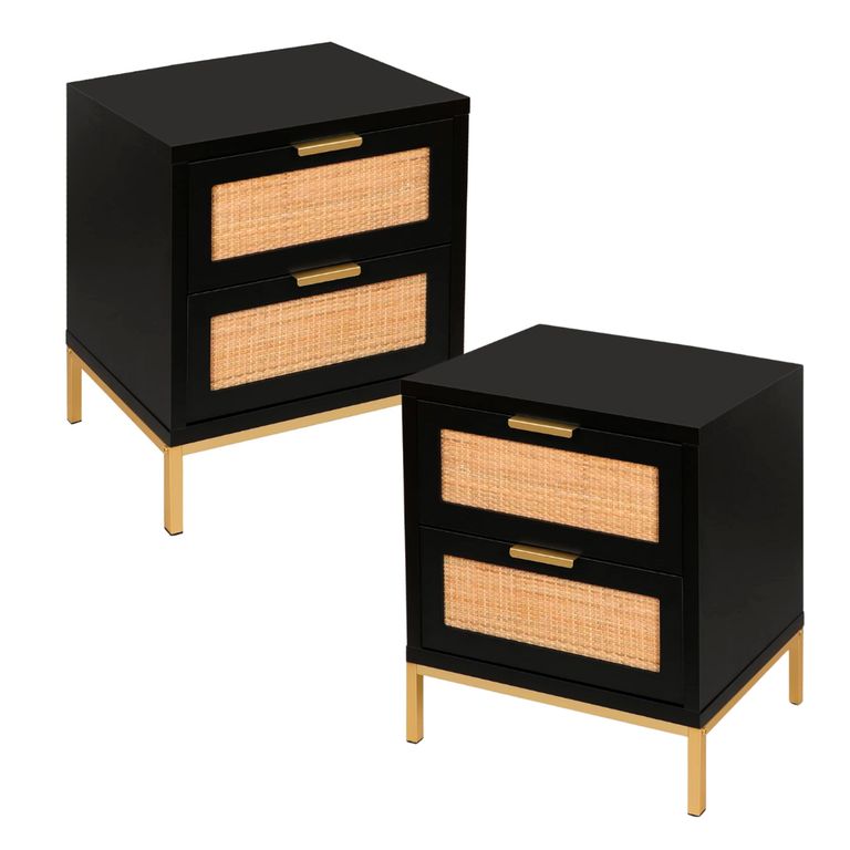 Pack 2 Veladores Matilde Negro - Diseno Minimalista - 2 Cajones