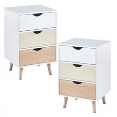 PANDALINO - Pack 2 Veladores Owen 3 Niveles - Estilo Eames - Ideal Dormitorio
