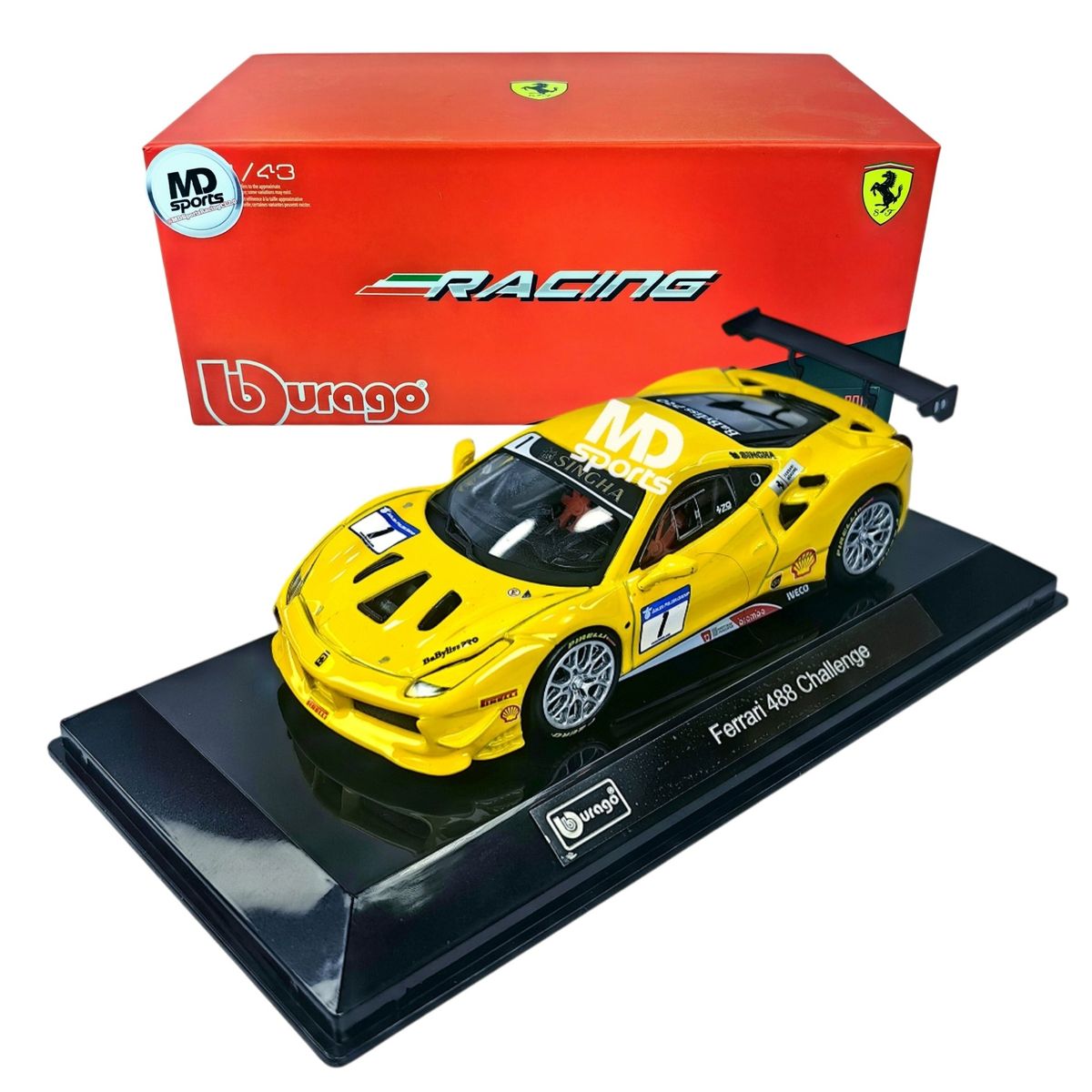 BBURAGO - Auto Ferrari 488 Challenge #1 Caja Acrilica Burago 1:43