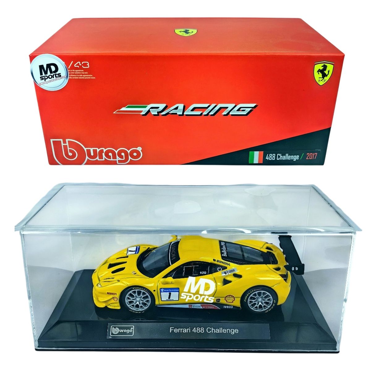 BBURAGO - Auto Ferrari 488 Challenge #1 Caja Acrilica Burago 1:43