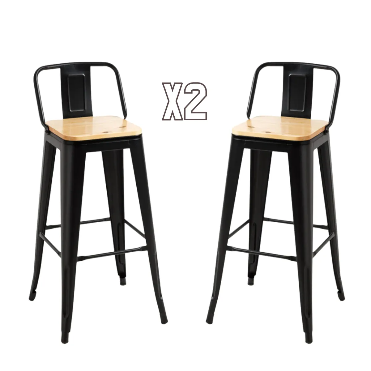 HABITA2 CHILE - Pack 2 Taburetes Tolix base metal asiento de madera 66 cm Negro