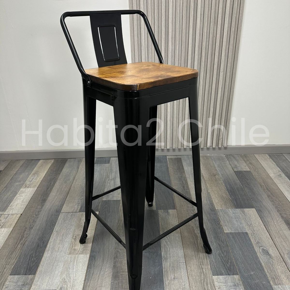 HABITA2 CHILE - Taburete Tolix base metal asiento madera 66 cm Negro