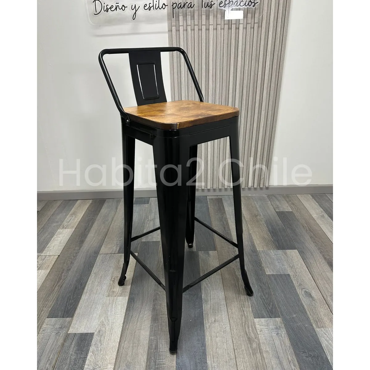 HABITA2 CHILE - Taburete Tolix base metal asiento madera 66 cm Negro