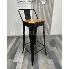 GENERICO - Taburetes Tolix metal con asiento de madera 66 cm - Negro