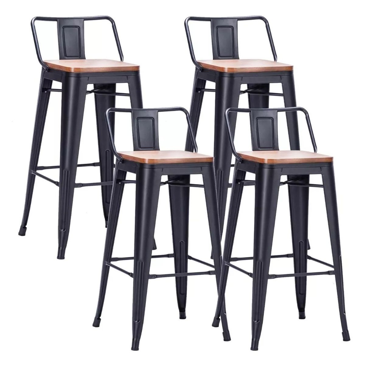 HABITA2 CHILE - Pack de 4 Taburetes Tolix metal con asiento de madera 66 cm - Negro