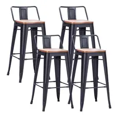 GENERICO - Pack de 4 Taburetes Tolix metal con asiento de madera 66 cm - Negro