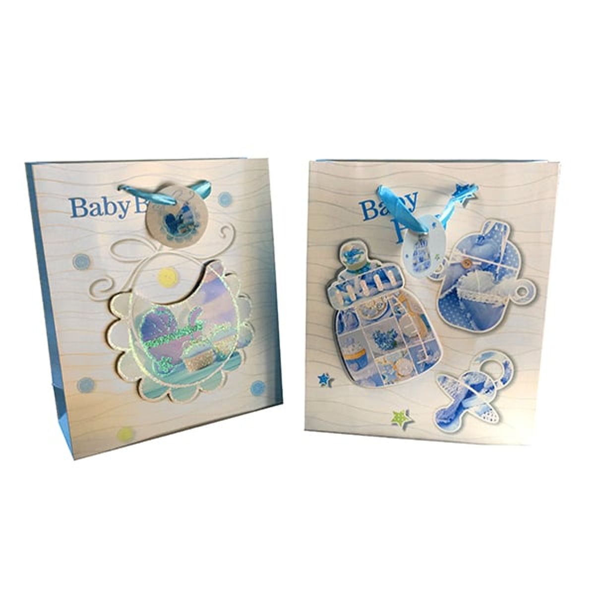 GENERICO - BOLSA DE REGALO BABY BOY GLITTER 3D 26X32 CM X12 UNI