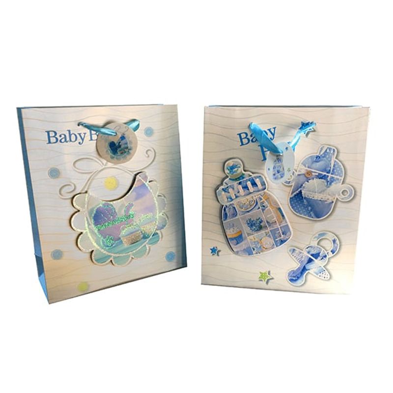 GENERICO - BOLSA DE REGALO BABY BOY GLITTER 3D 26X32 CM X12 UNI