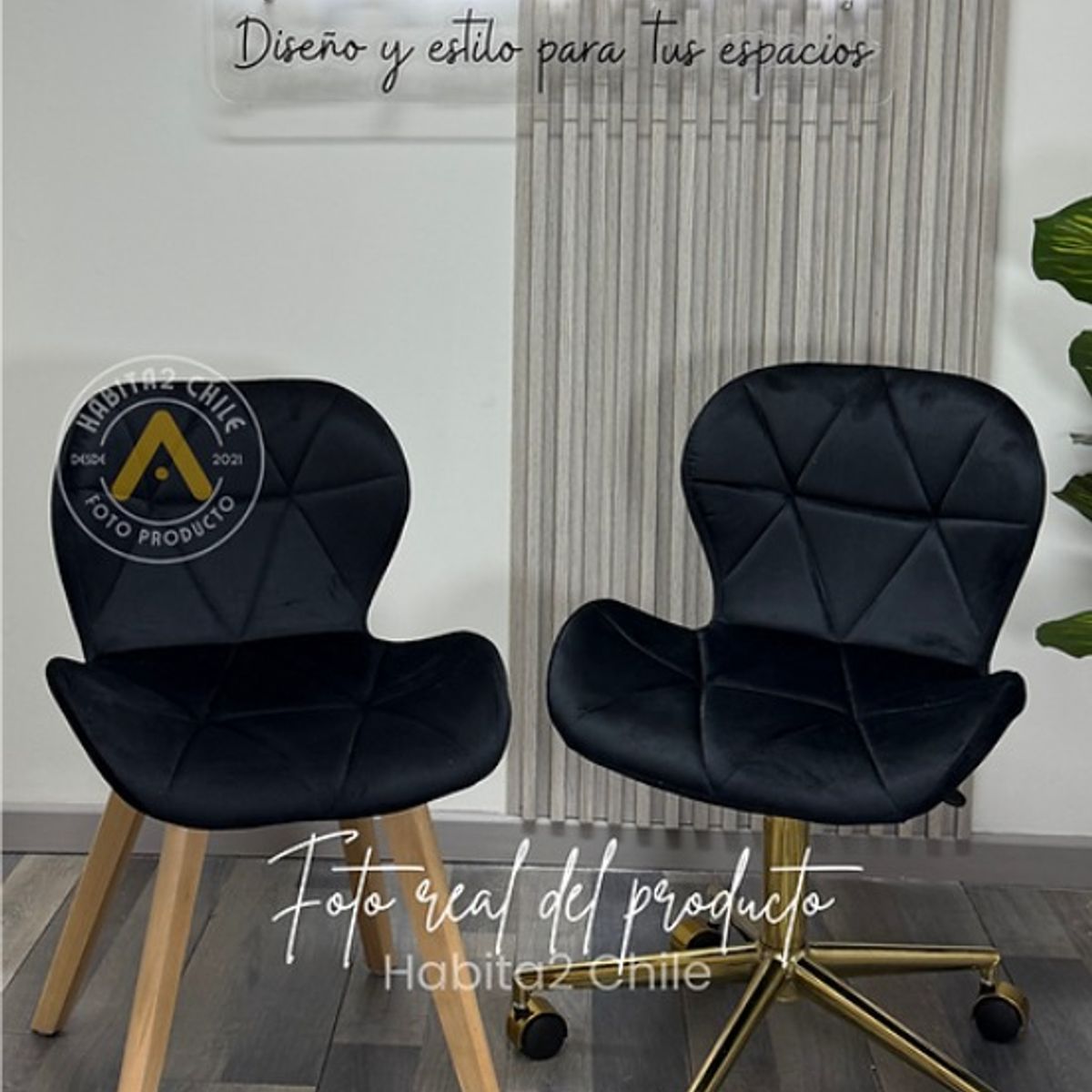 HABITA2 CHILE - Pack Manicurista Silla Velvet Negro Dorada