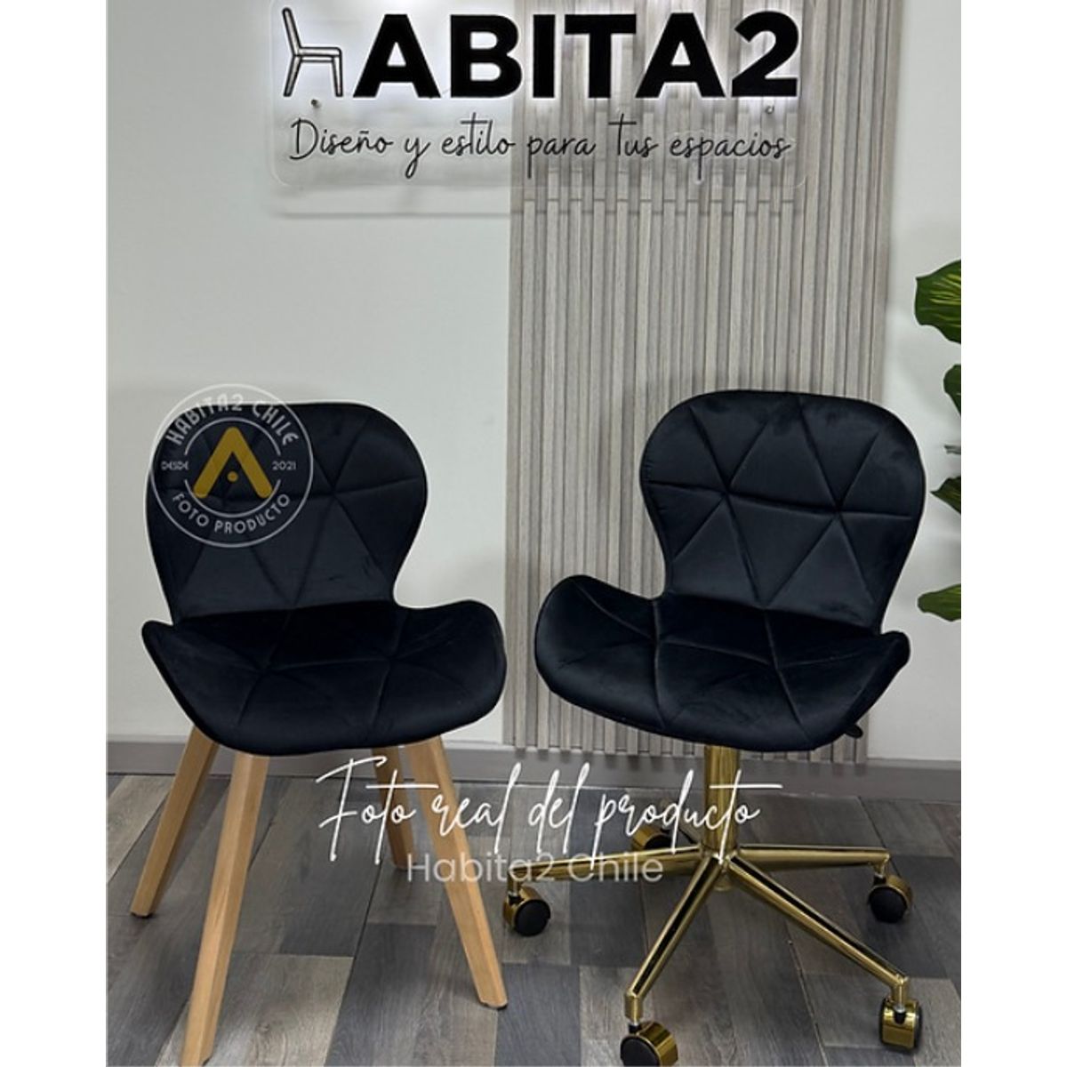 HABITA2 CHILE - Pack Manicurista Silla Velvet Negro Dorada