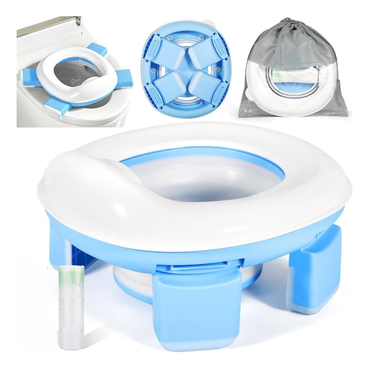 GENERICO - Pelela Plegable Baño 3en1 Inodoro Portatil Niñ Viaje Celest