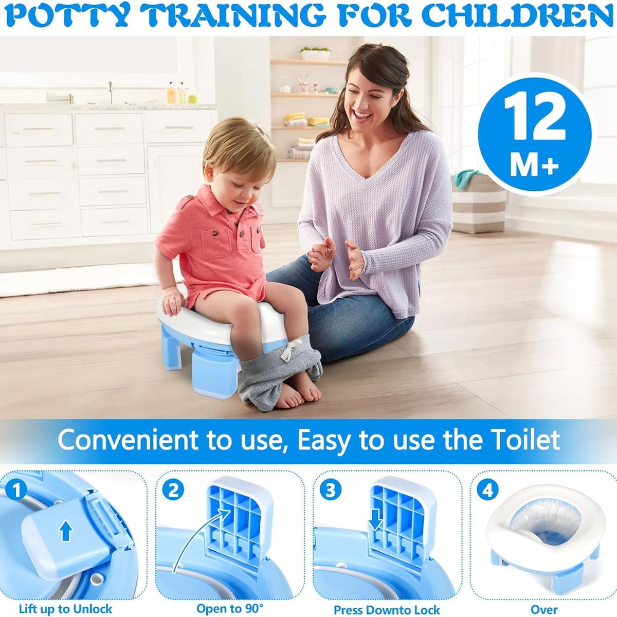 GENERICO - Pelela Plegable Baño 3en1 Inodoro Portatil Niñ Viaje Celest