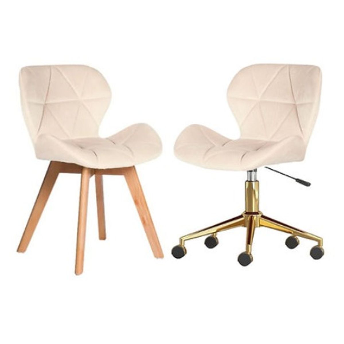 HABITA2 CHILE - Pack Manicurista Silla Velvet Beige Dorada