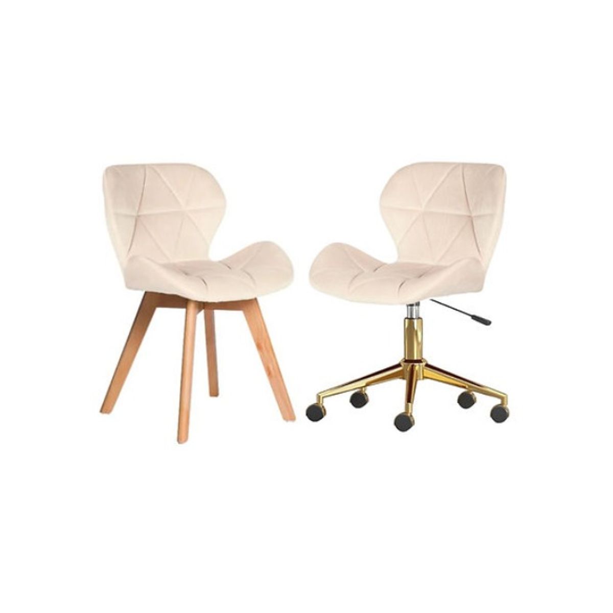 HABITA2 CHILE - Pack Manicurista Silla Velvet Beige Dorada