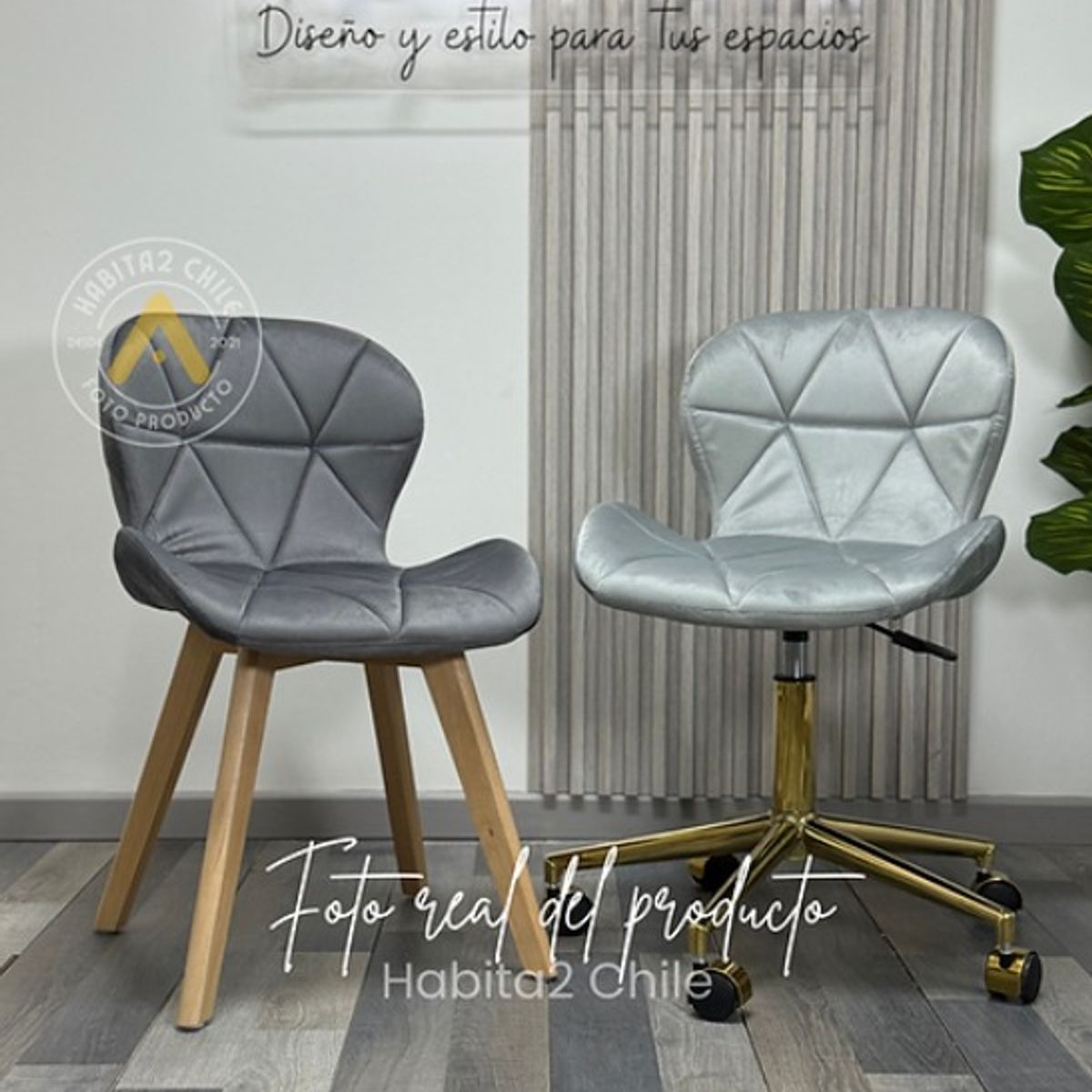 HABITA2 CHILE - Pack Manicurista Silla Velvet Gris Dorada