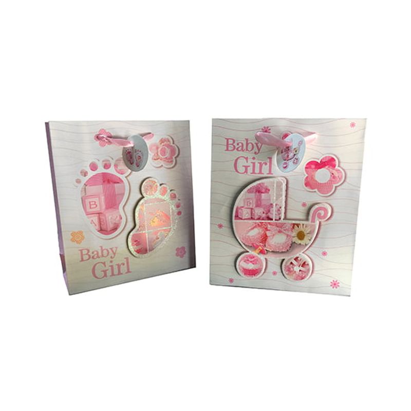 GENERICO - BOLSA DE REGALO BABY GIRL GLITTER 3D 195X235 CM X12 UNI