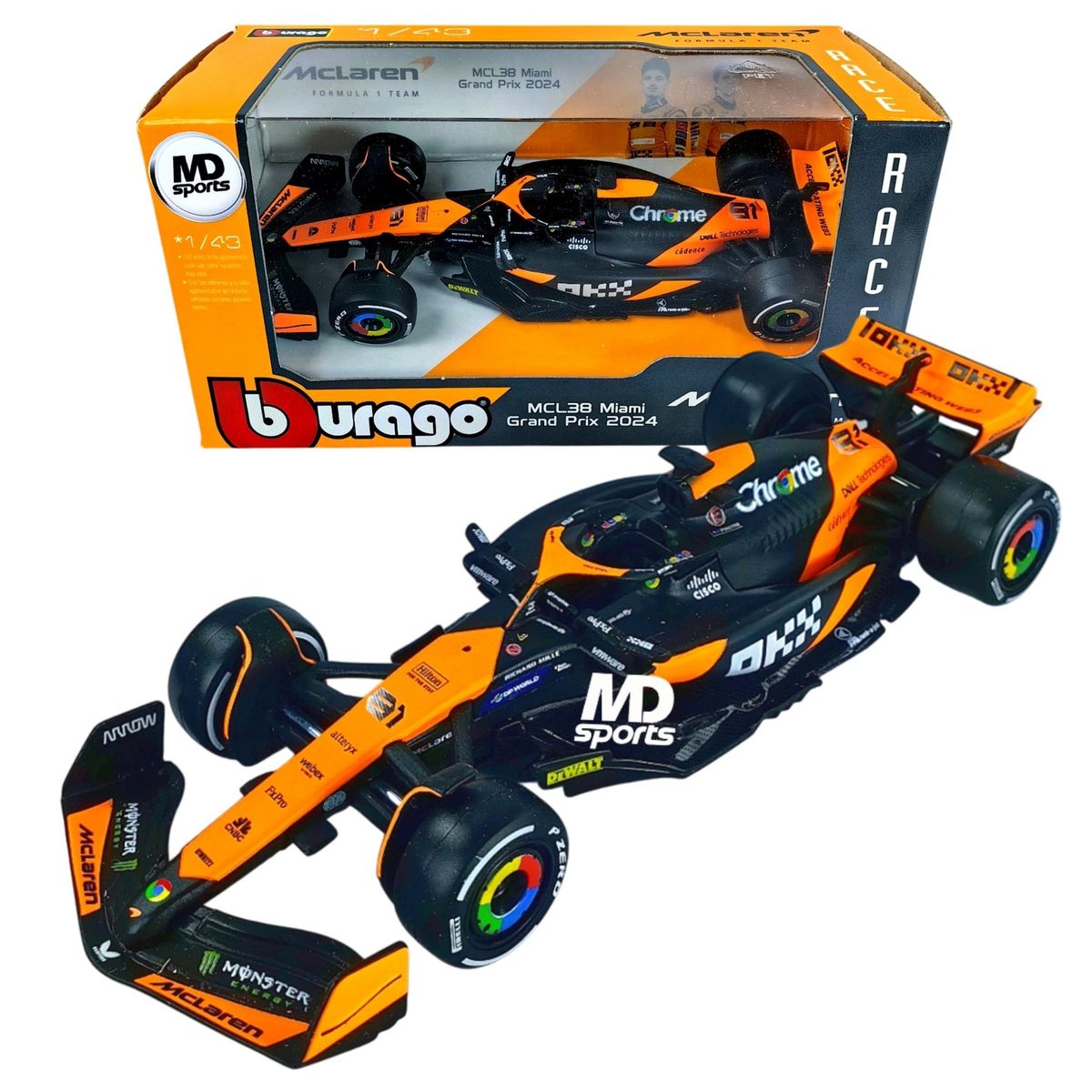 BBURAGO - Auto F1 Mclaren Mcl38 GP Miami 2024 #81 Piastri Caja Nor1:43