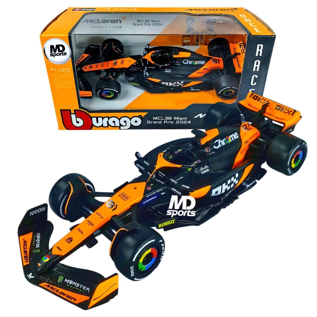 BBURAGO - Auto F1 Mclaren Mcl38 GP Miami 2024 #81 Piastri Caja Nor1:43