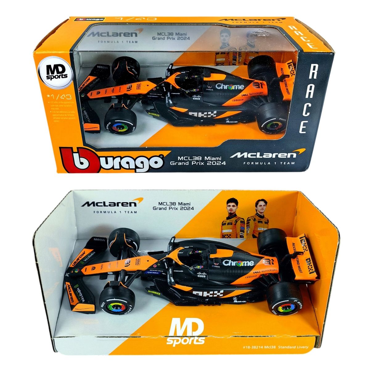 BBURAGO - Auto F1 Mclaren Mcl38 GP Miami 2024 #81 Piastri Caja Nor1:43