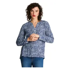 CURVI - Blusa Manga Larga Cuello Mao Botones Azul
