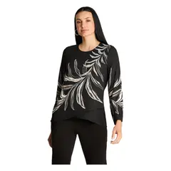 LORENZO DI PONTTI - Blusa Manga Larga Escote Redondo Con Capas Negro