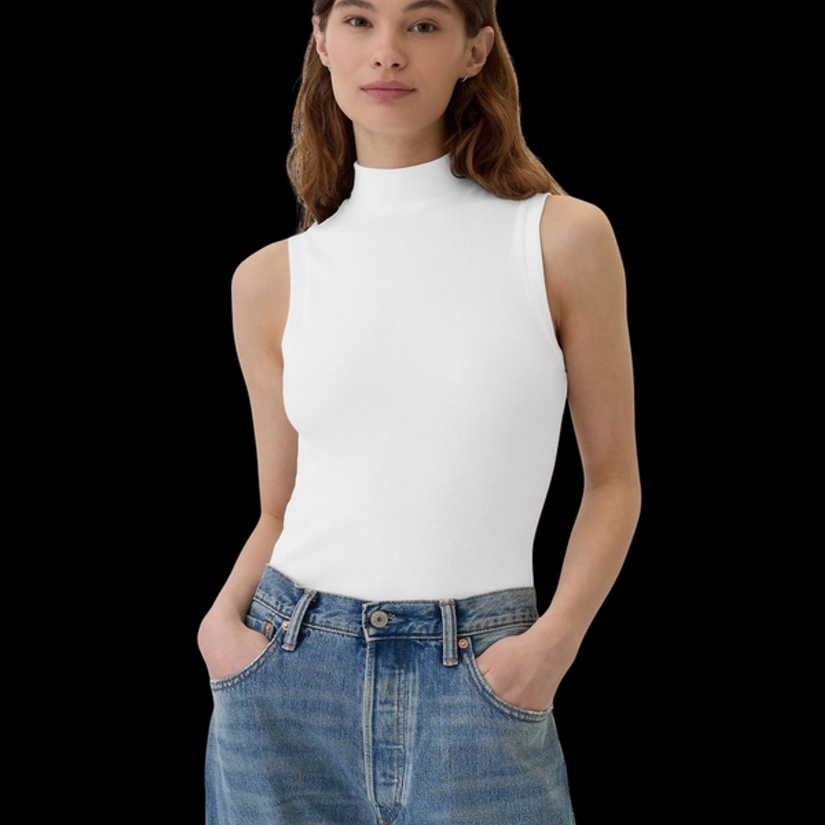 GAP - Polera Cuello Alto Sin Manga Mujer Blanco