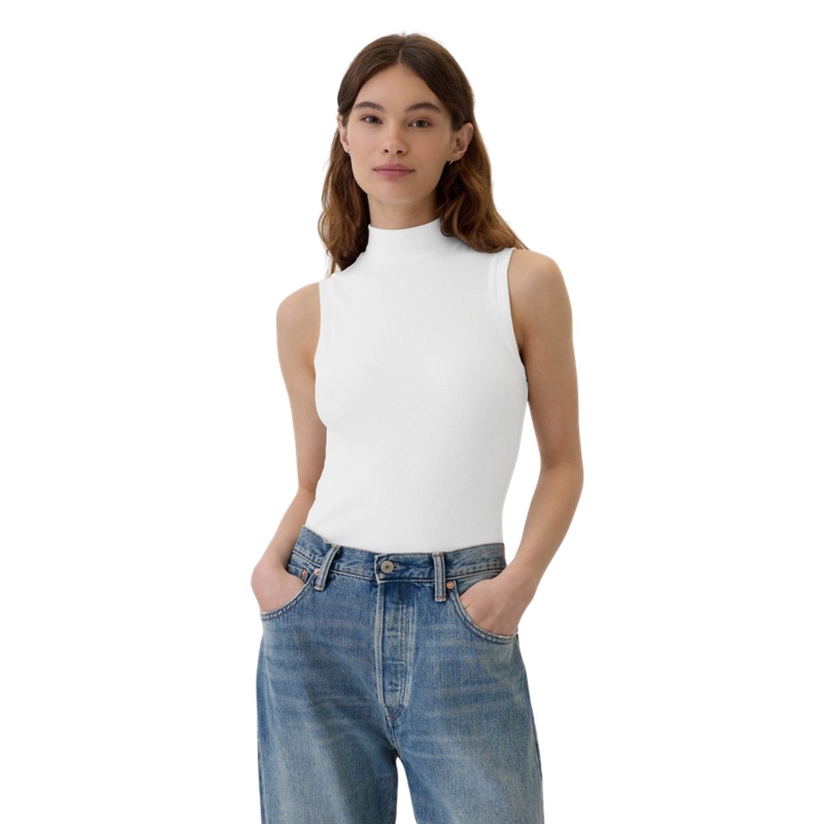 GAP - Polera Cuello Alto Sin Manga Mujer Blanco